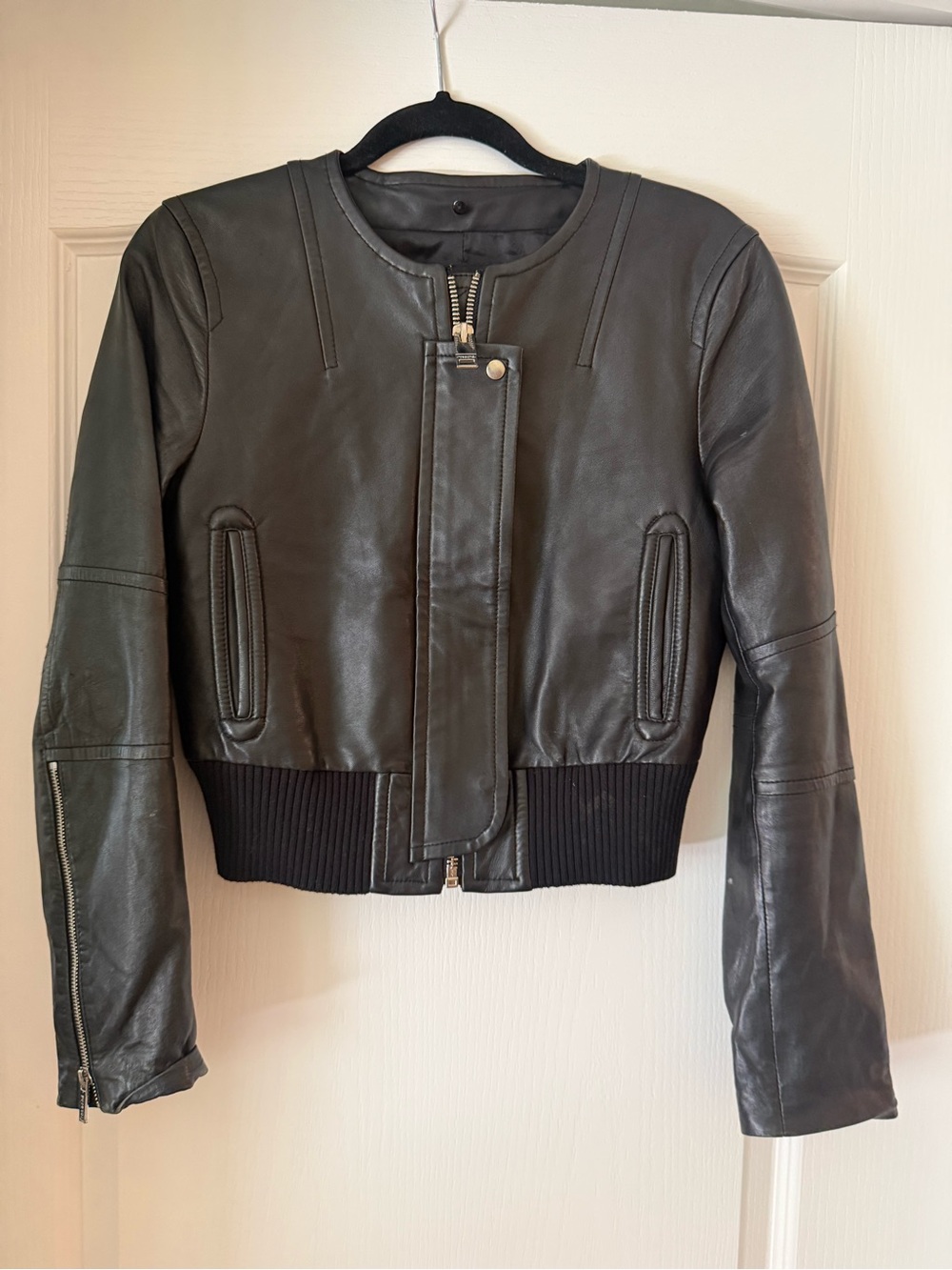 Women’s Black Leather Bomber Jacket - Classic Cropped Style